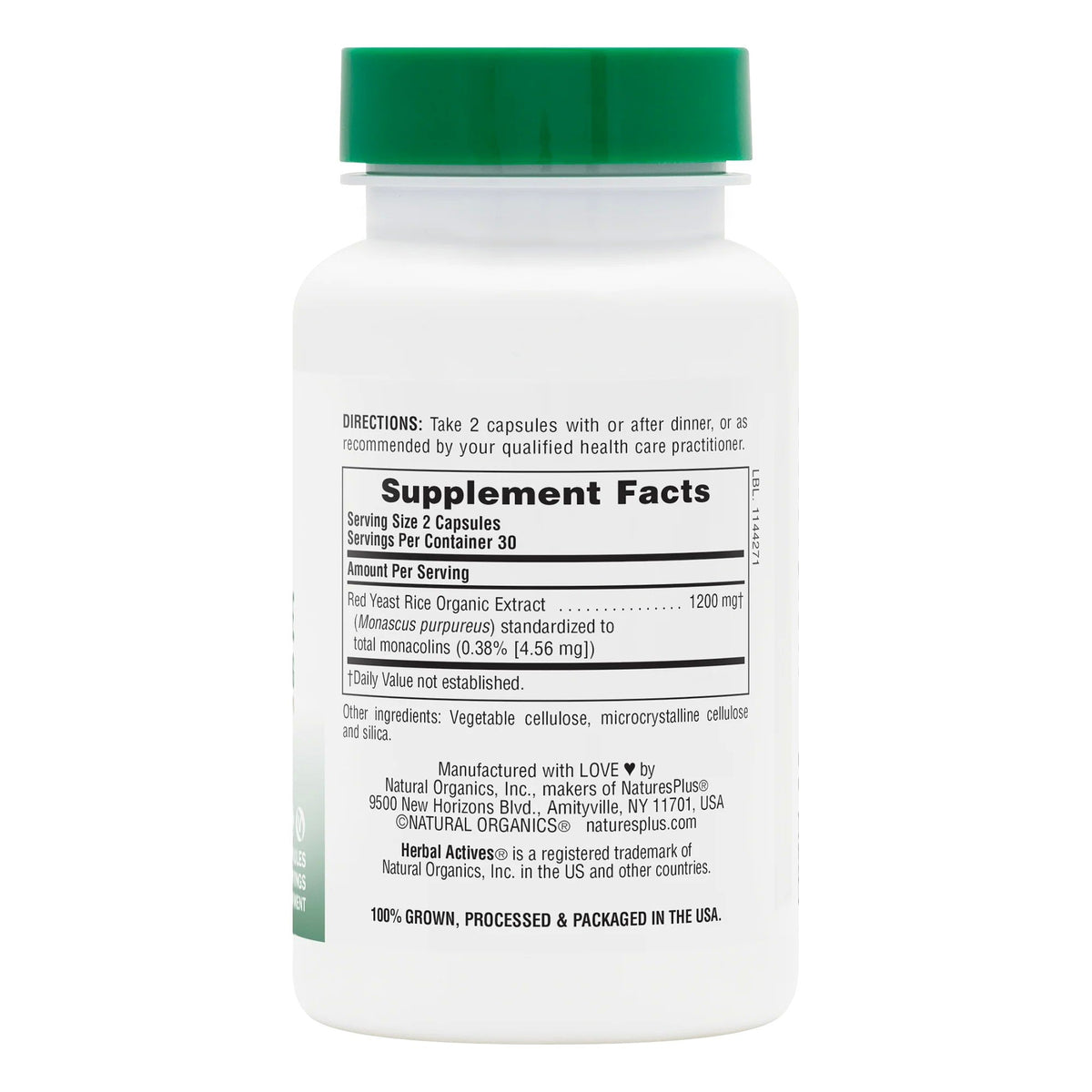 Nature's Plus Herbal Actives Red Yeast Rice Capsules 1200 mg 60 Capsule