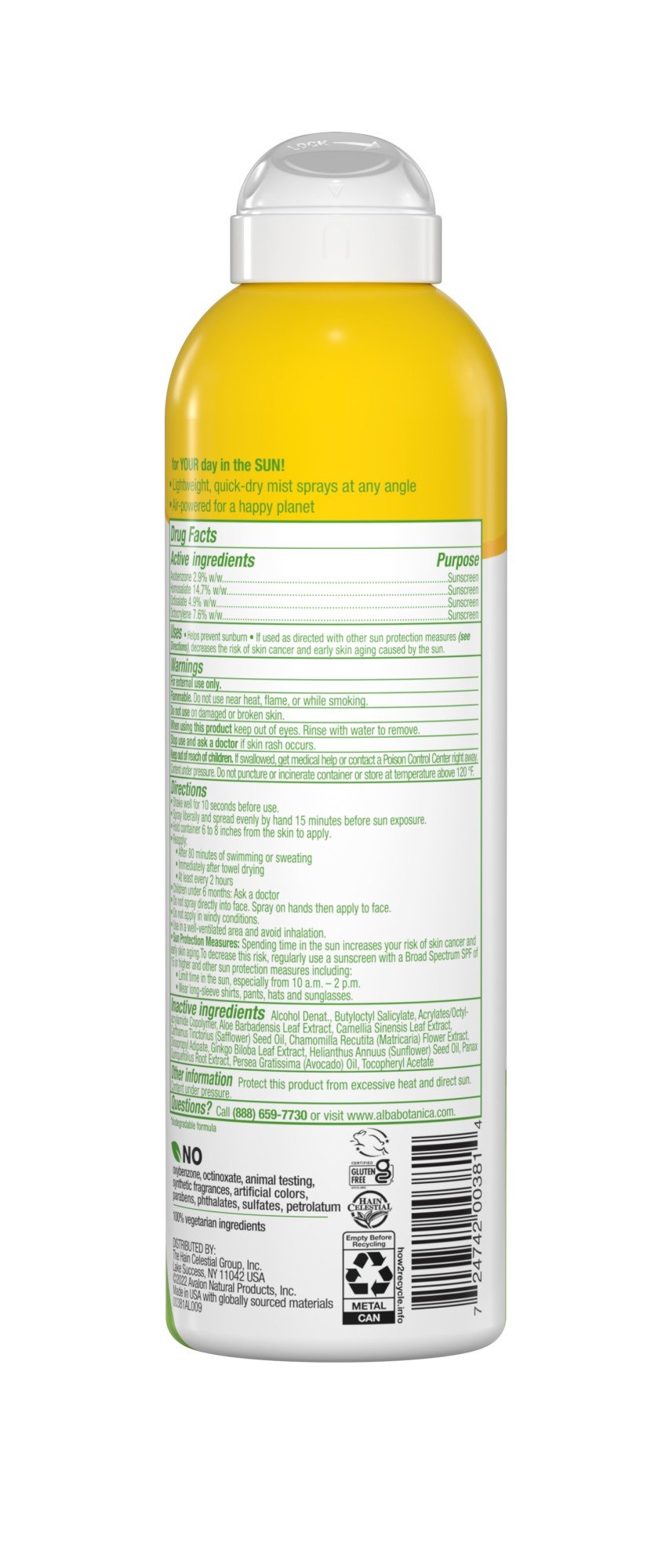 Alba Botanica Sensitive Sunscreen SPF50 Fragrance Free  Spray 6 oz Spray