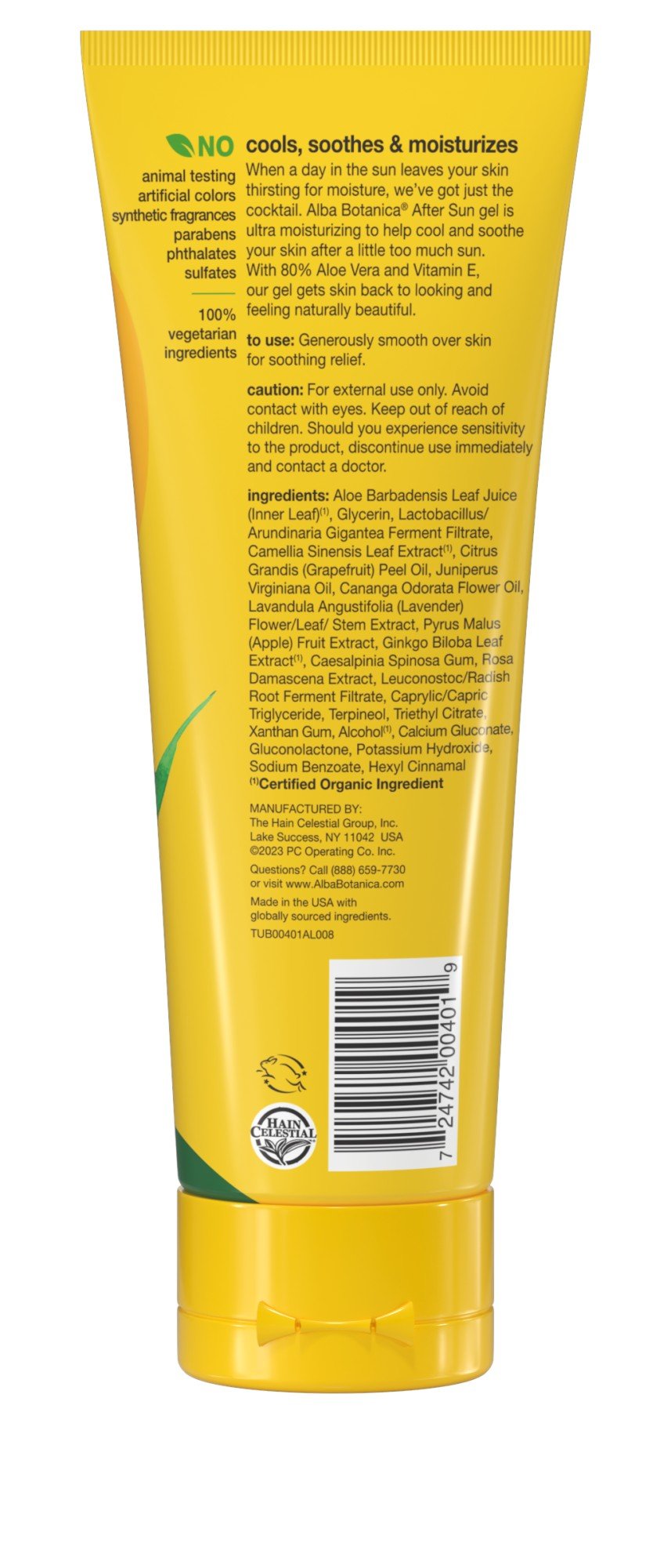 Alba Botanica After Sun Aloe Vera Gel 8 oz Tube