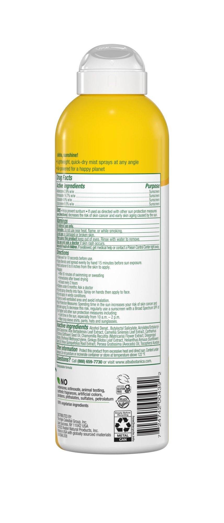 Alba Botanica SPF 70 Spray Water Resistant Sunscreen 6 oz Spray