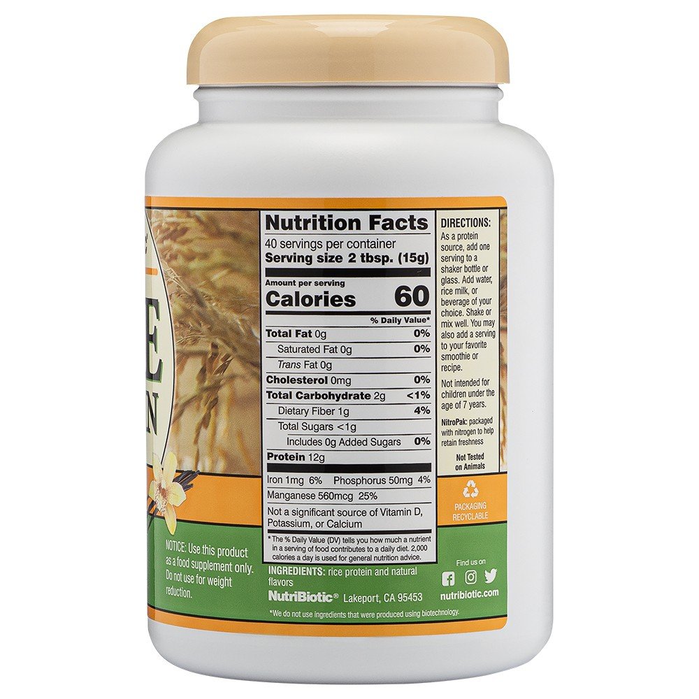 Nutribiotic Rice Protein, Vanilla 21 oz Powder