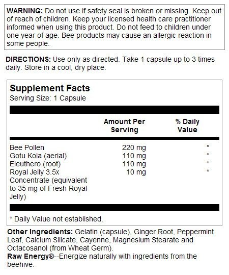 Honey Gardens Raw Energy 500mg 60 Capsule