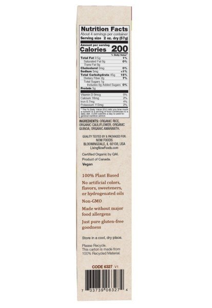 Now Foods Organic Multigrain Cauliflower Rotini Gluten-Free Pasta 8 oz Box