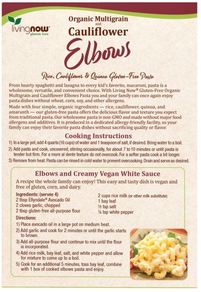 Now Foods Organic Multigrain Cauliflower Elbows Gluten-Free Pasta 8 oz Box