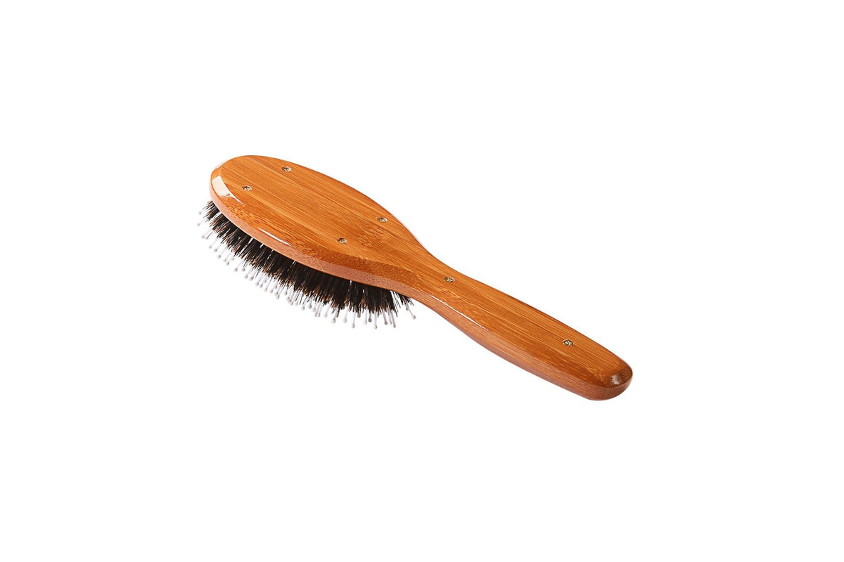 Bass Brushes Purse Size Oval Cushion 100% Wild Boar+White Nylon Bristles Light Wood Handle 1 Brush