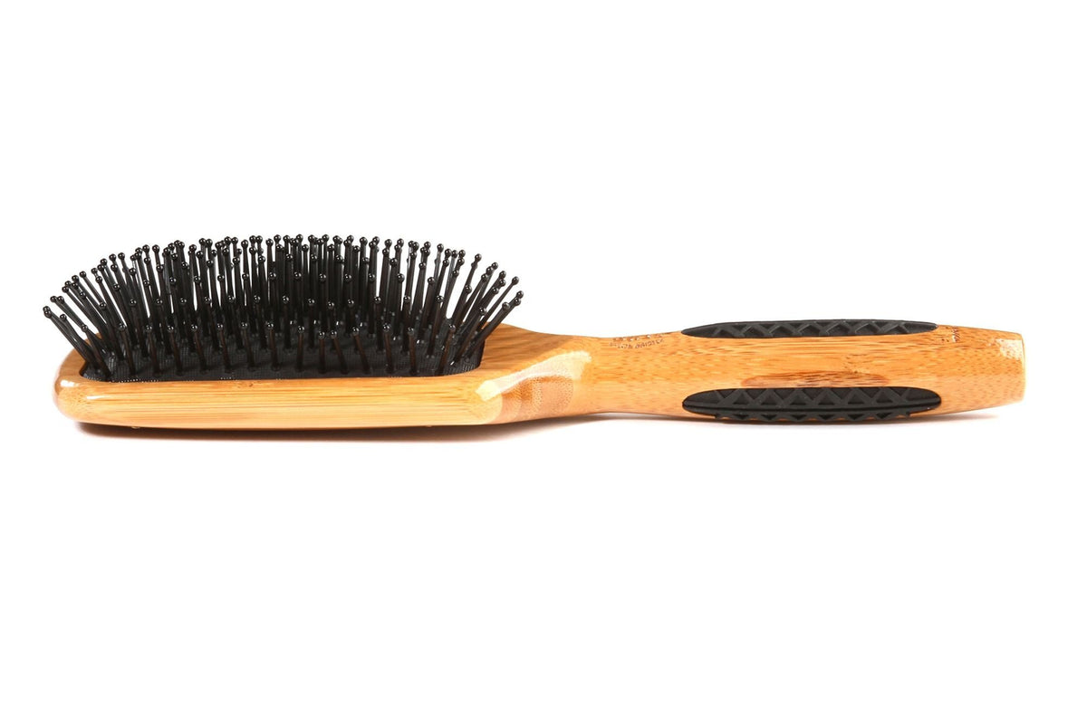 Bass Brushes Large Square Paddle Brush Cushion Nylon Bristle Dark Bamboo Handle 1 Brush