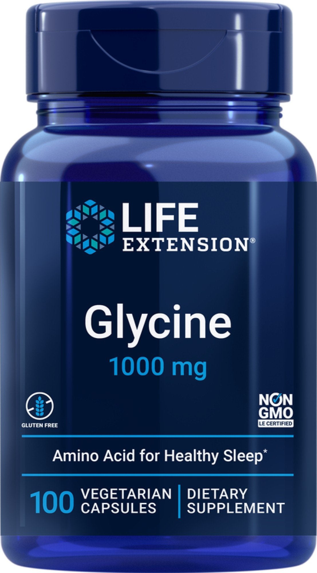 1000 milligrams Glycine | Life Extension | Amino Acid for Healthy Sleep | Gluten Free | Non GMO | Vegetarian | Dietary Supplement | 100 Vegcaps | 100 Capsules | VitaminLife