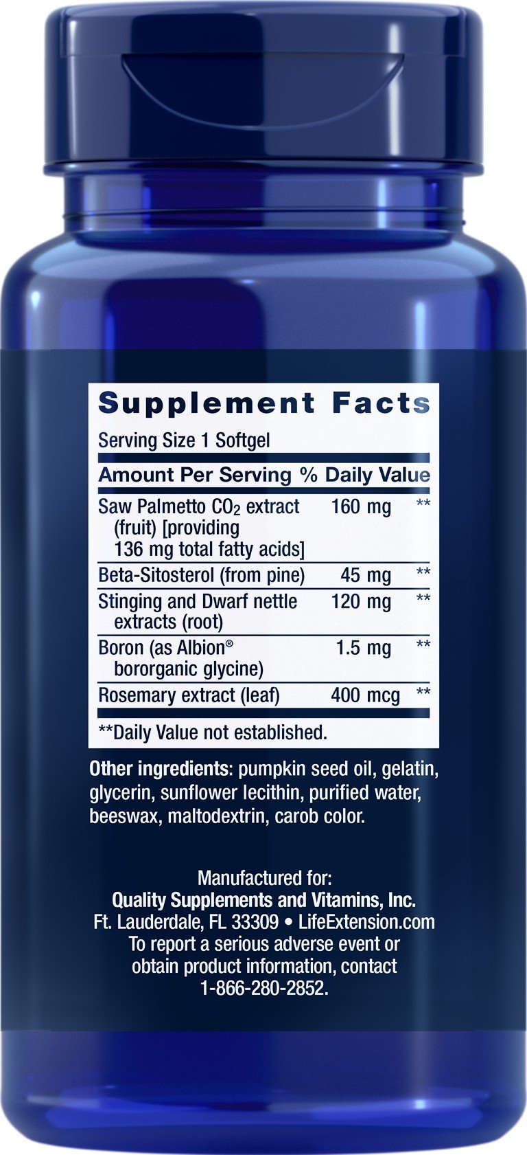 Life Extension Super Saw Palmetto/Nettle Root Formula with Beta-Sitosterol 60 Softgel