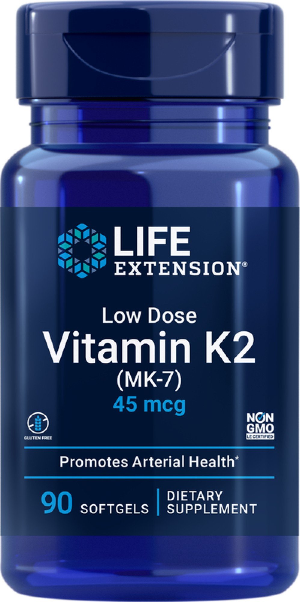 Low Dose VitaminK2 | Life Extension | Menaquinone-7 (MK7) Form of Vitamin K2 | Arterial Health | Gluten Free | Non GMO | Dietary Supplement | 90 Softgels | VitaminLife