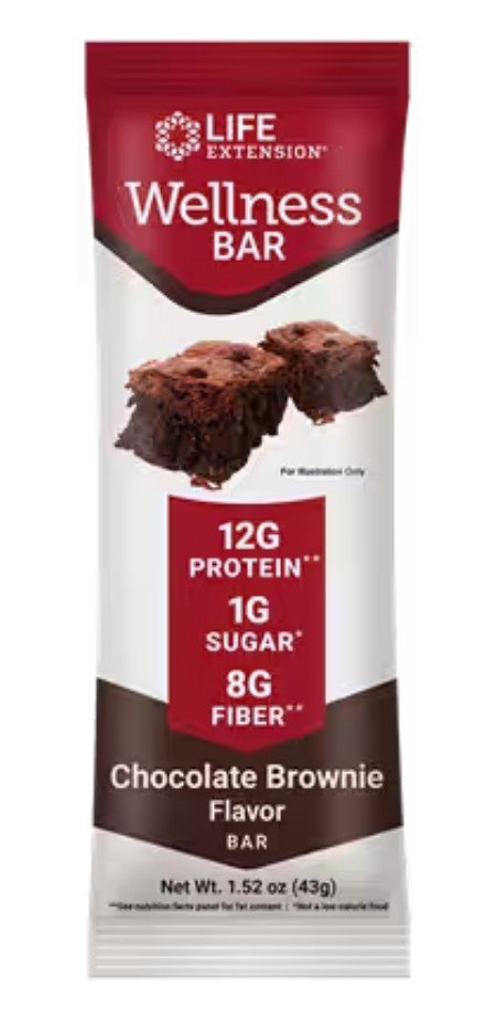 Life Extension Wellness Bar - Chocolate Brownie 6 Bars (1.52 oz) Box