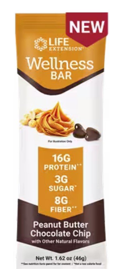 Life Extension Wellness Bar Peanut Butter Chocolate Chip 6 Bars (1.62 oz) Box