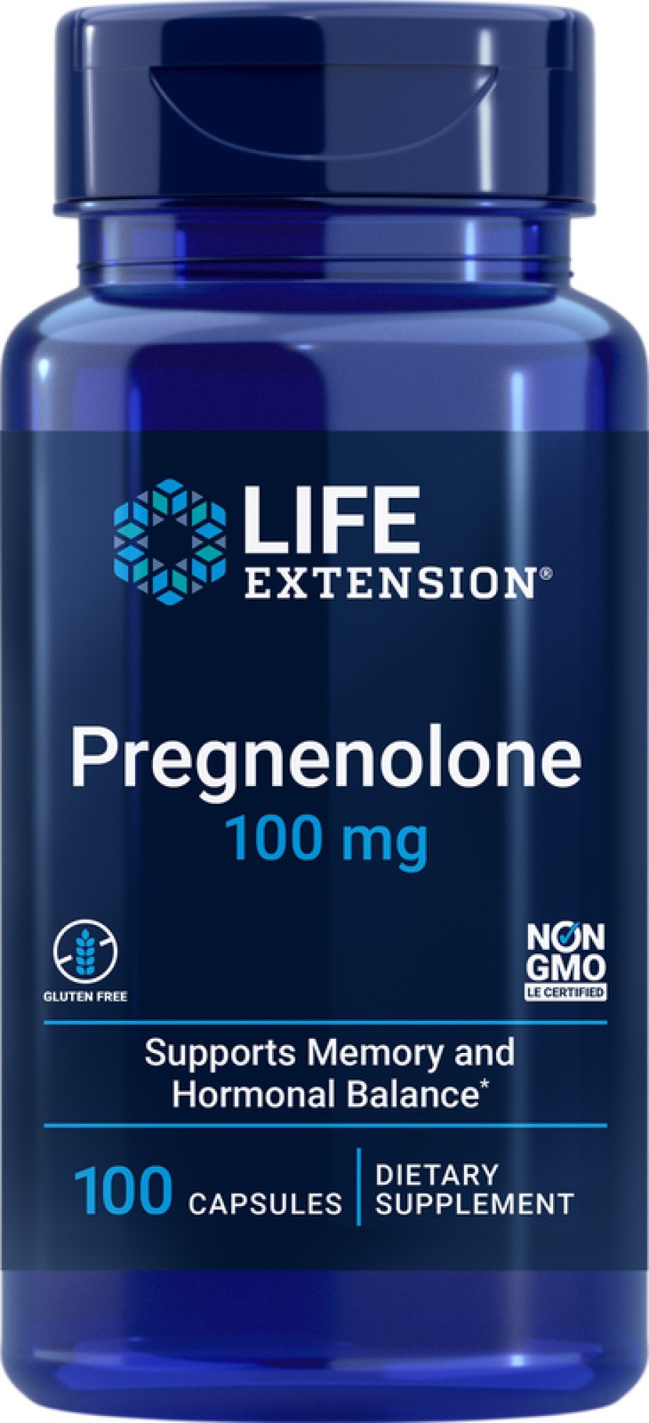 100 milligrams Pregnenolone | Life Extension | Memory Support | Supports Hormonal Balance | Non GMO | Gluten Free | Dietary Supplement | 100 Capsules | VitaminLife