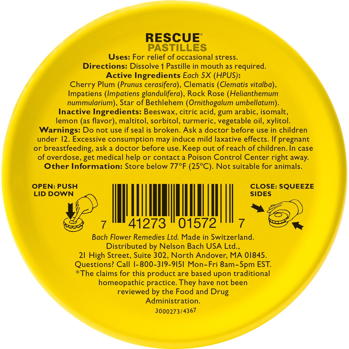 Bach Rescue Patilles Tin Lemon 1.7 oz Lozenge