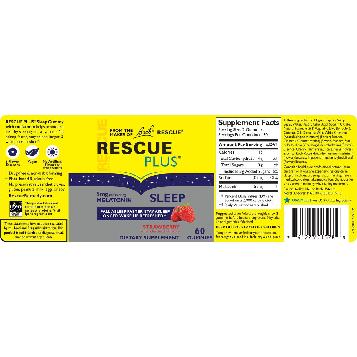 Bach Rescue Plus Sleep Natural Strawberry Flavor 60 Gummies