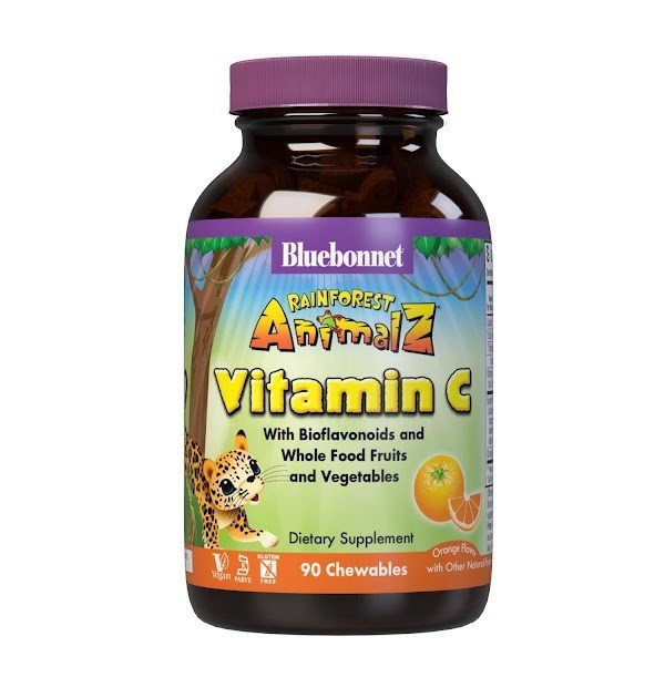 Bluebonnet Super Earth Rainforest Animalz Vitamin C For Children Orange Flavor 90 Chewable