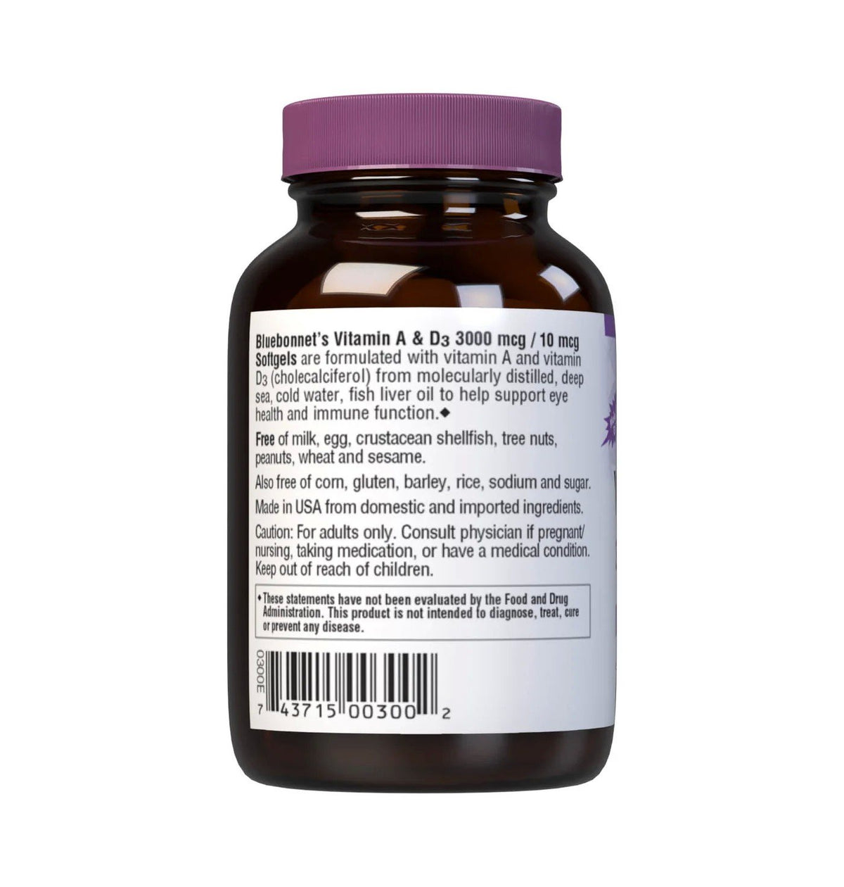 Bluebonnet Vitamin A&D 3000 mcg/10 mcg 100 Softgel