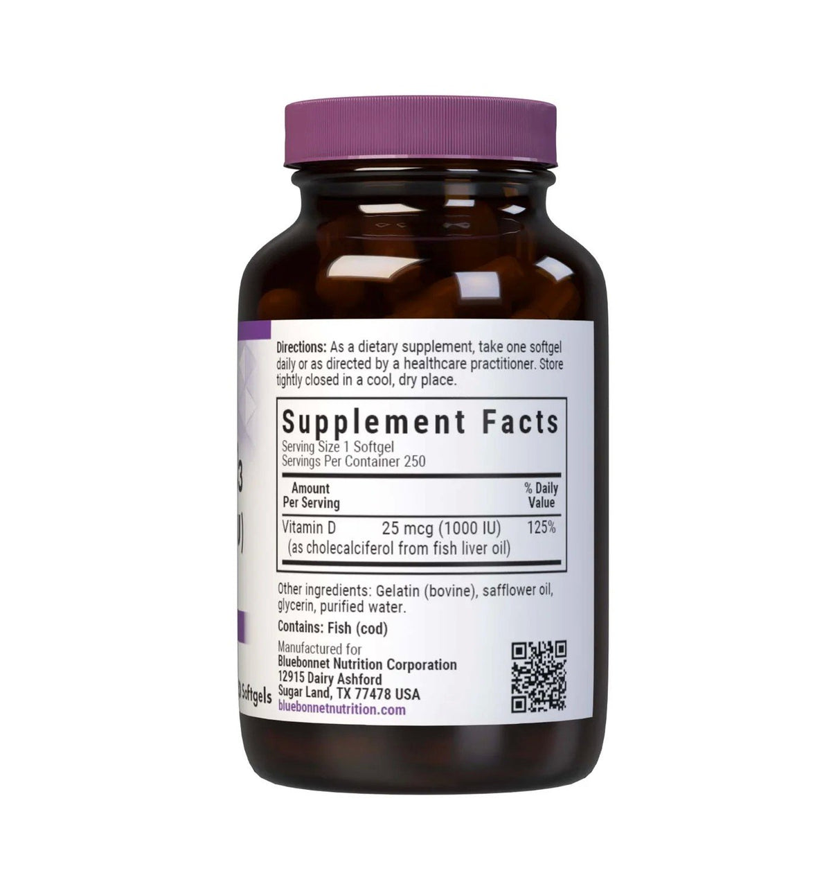 Bluebonnet Vitamin D3  25 mcg (1000 IU) 250 Softgel