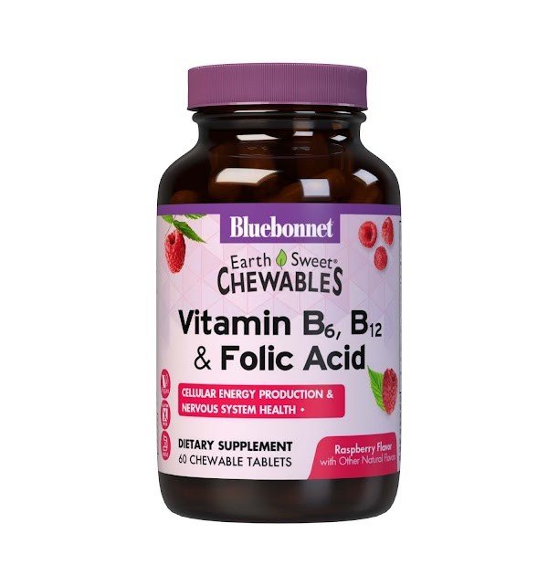 Bluebonnet Earth Sweet Vitamin B-6, B-12 &amp; Folic Acid 60 Chewable
