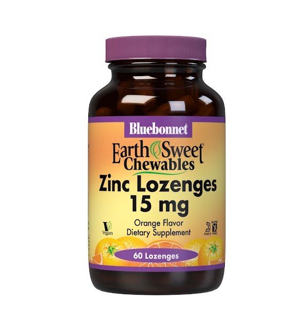 Bluebonnet Earth Sweet Chewable-Zinc Lozenges-15 mg-Orange Flavor 60 Lozenge