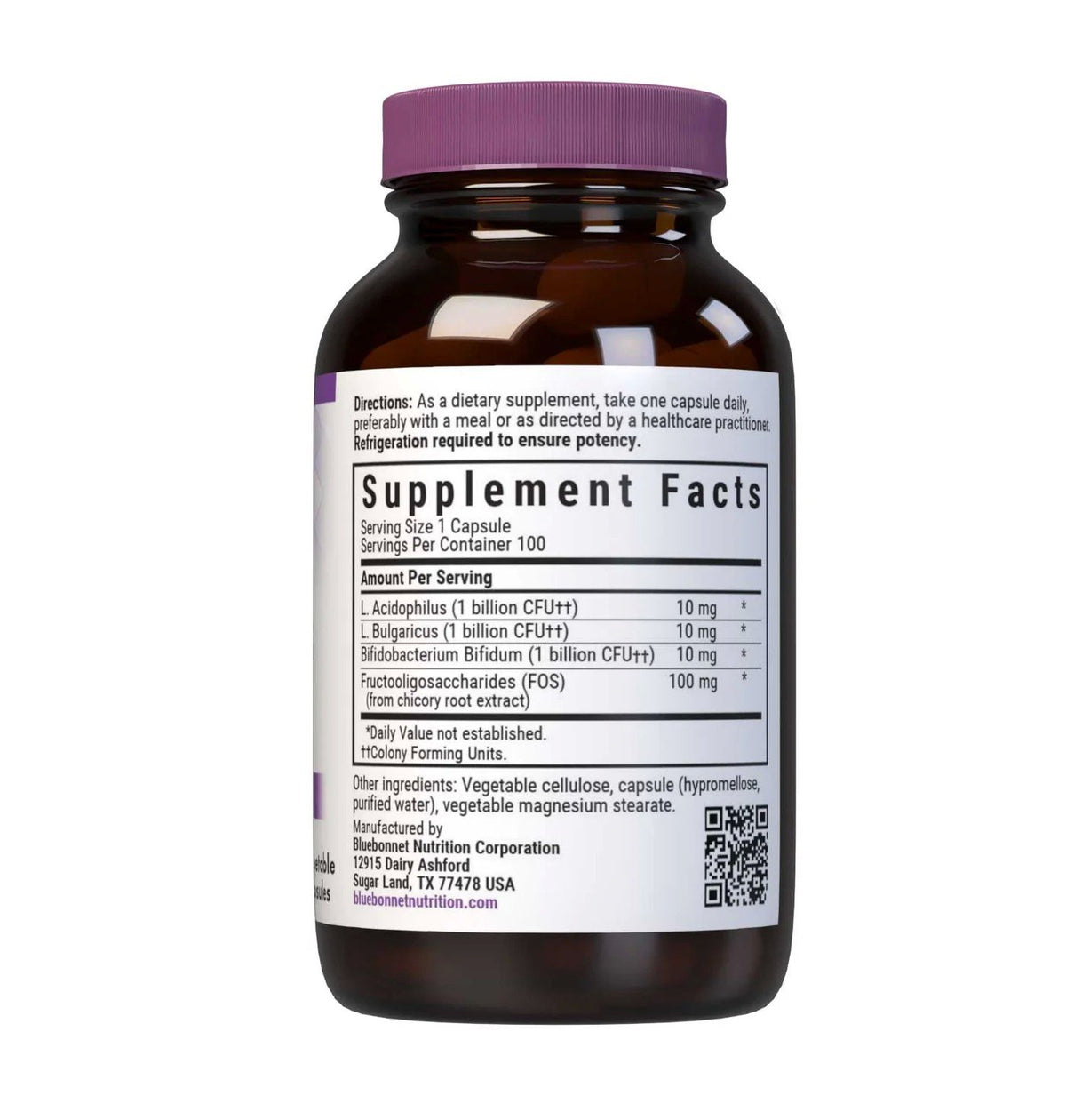 Bluebonnet Milk-Free Acidophilus Plus FOS 100 Capsule