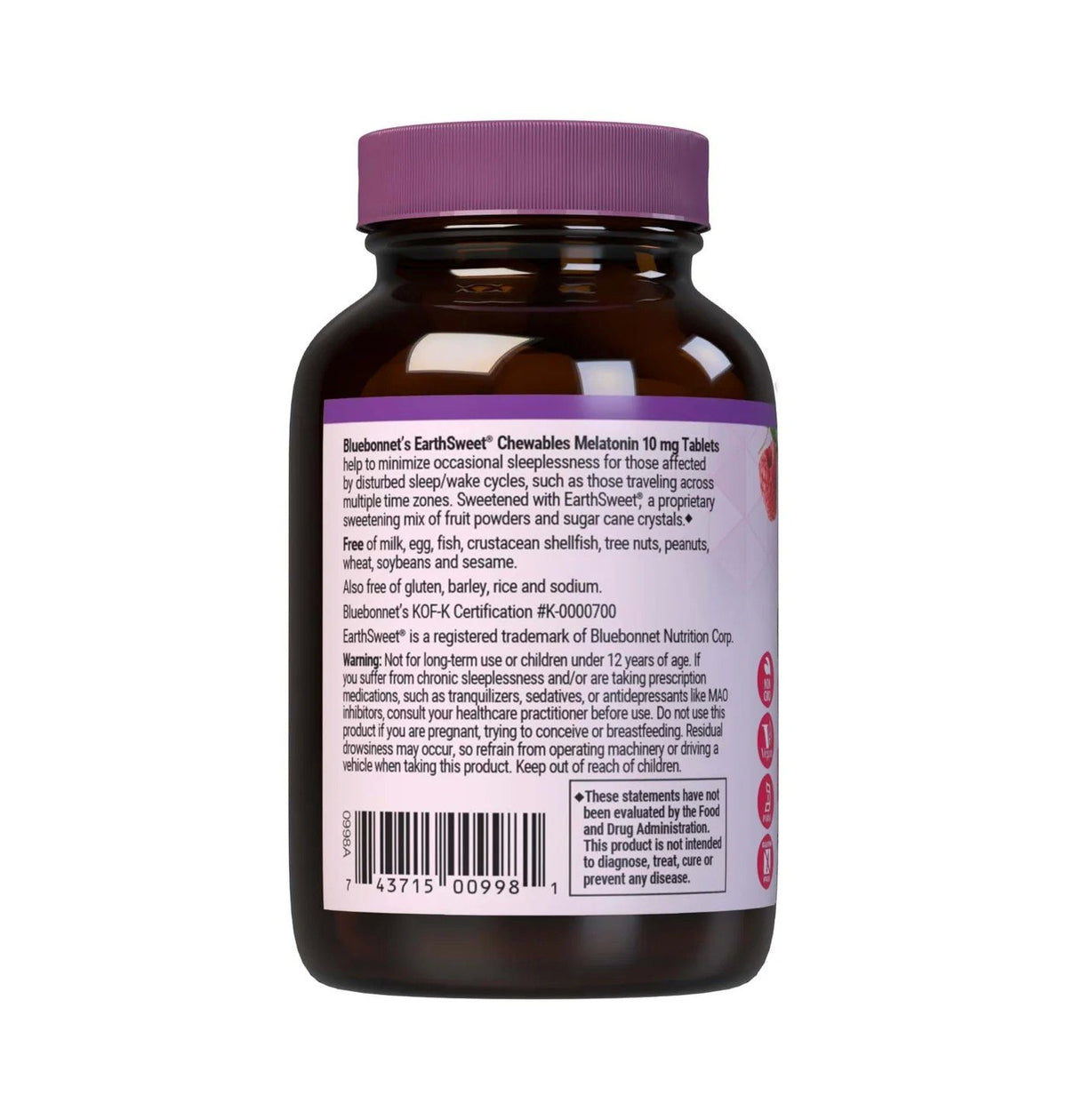 Bluebonnet Earth Sweet Chewable Melatonin 10 mg-Sleep Support 60 Chewable