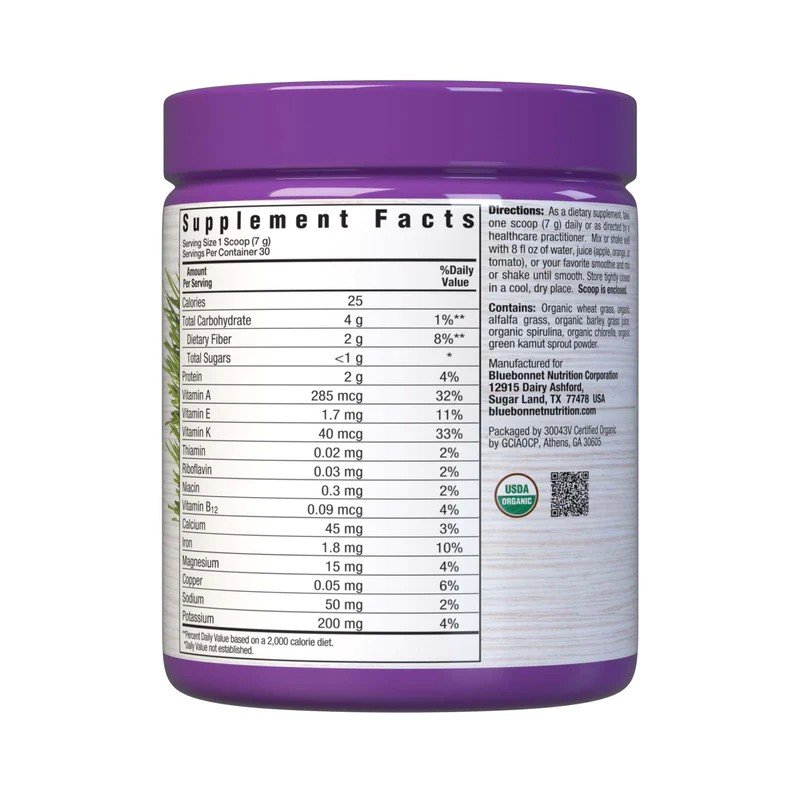 Bluebonnet Organic Greens 7.4 oz Powder