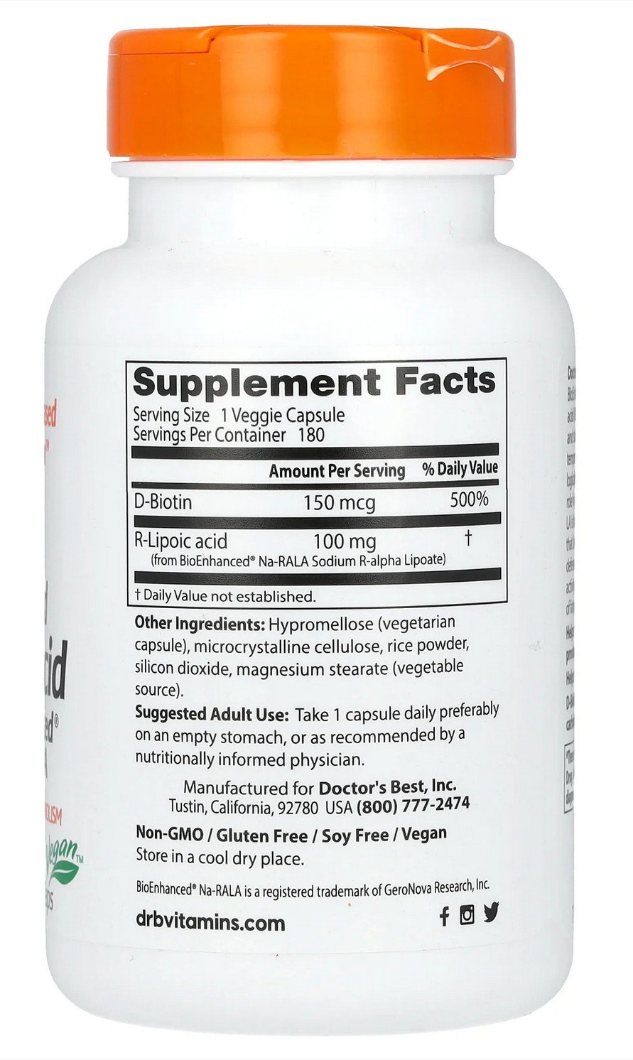 Doctors Best Stabilized R Lipoic Acid 180 VegCap