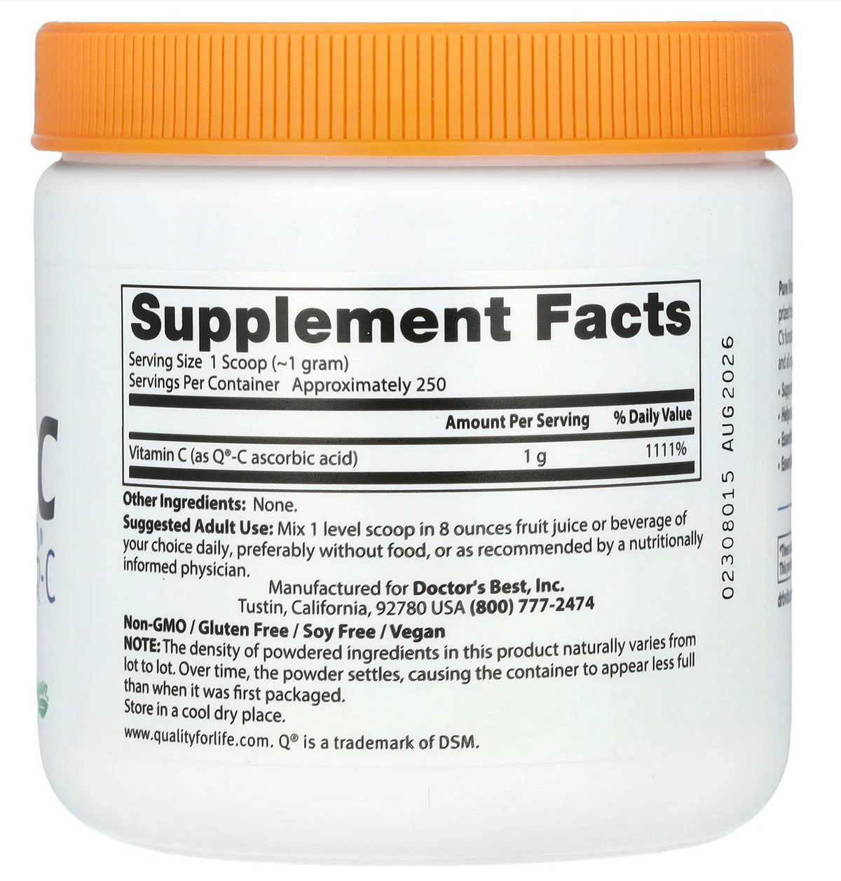 Doctors Best Pure Vitamin C with Quali-C 250 g Powder