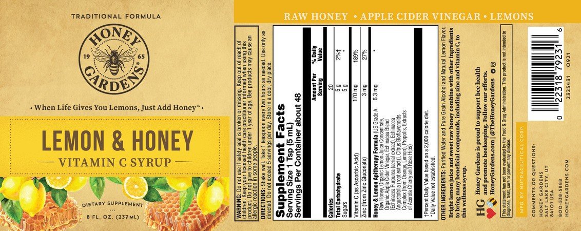 Honey Gardens Lemon &amp; Honey Vitamin C Syrup 8 oz Jar