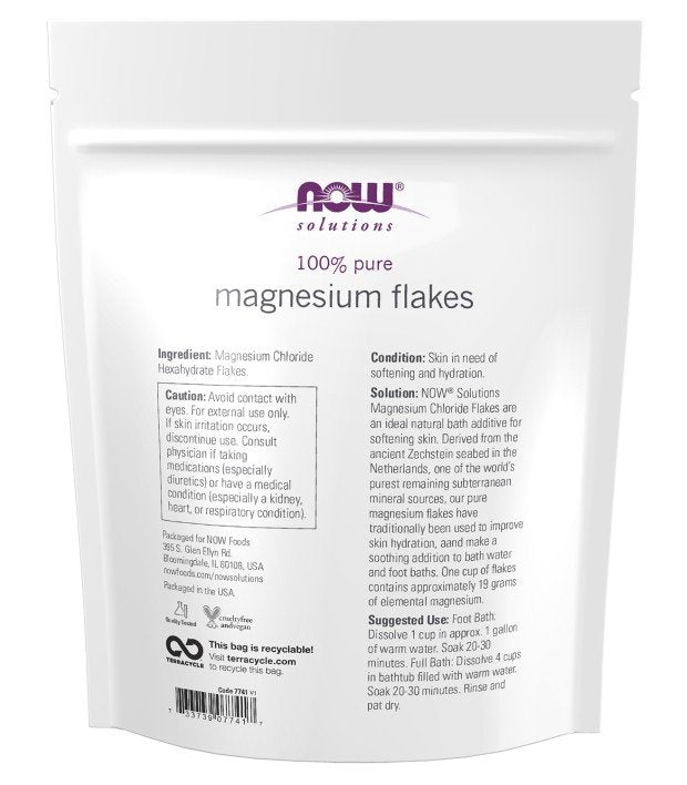 Now Foods Magnesium Flakes Bath Salts Pouch 750 g Salt