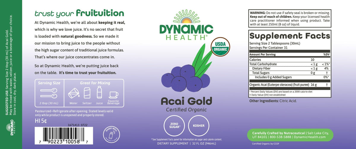 Dynamic Health Acai Gold 100% Organic 32 oz Liquid