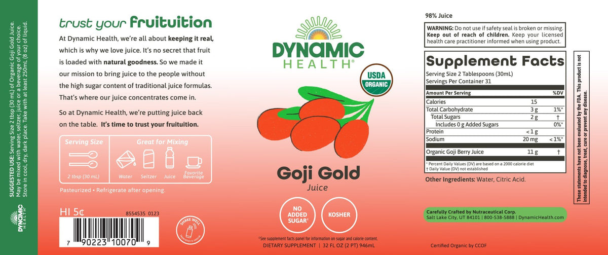 Dynamic Health Goji Gold Juice 100% Pure 32 oz Liquid