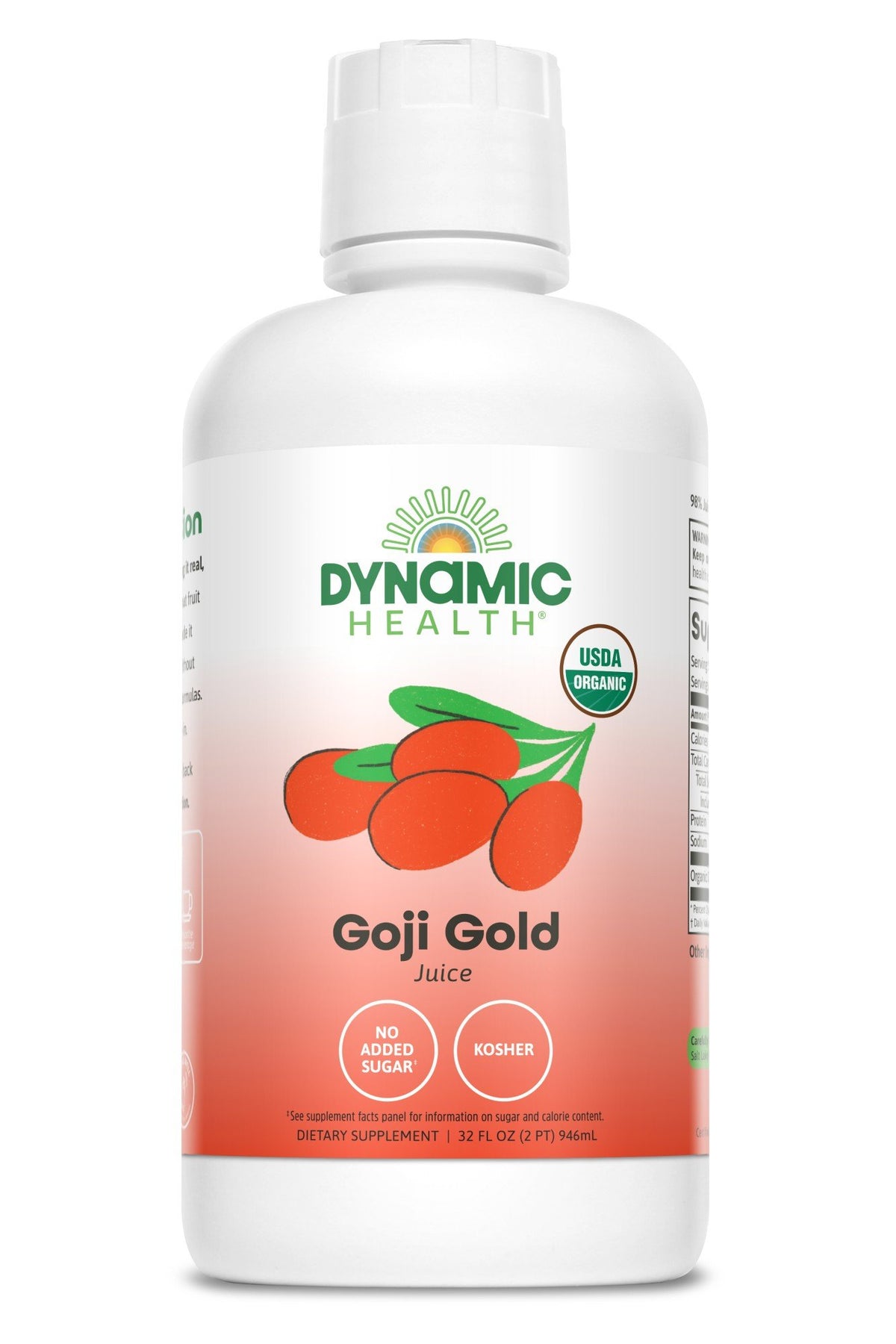 Goji Gold Juice | Dynamic Health | 100% Goji Juice | USDA Organic | No Sugar Added | Kosher | 32 ounce Liquid | 946 milliliters Liquid | VitaminLife