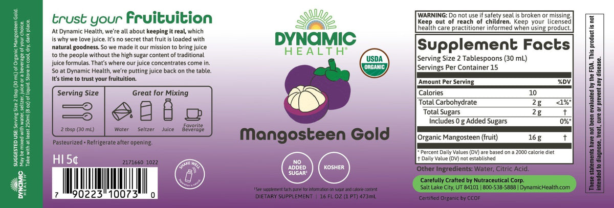 Dynamic Health Mangosteen Gold 100% Pure 16 oz Liquid