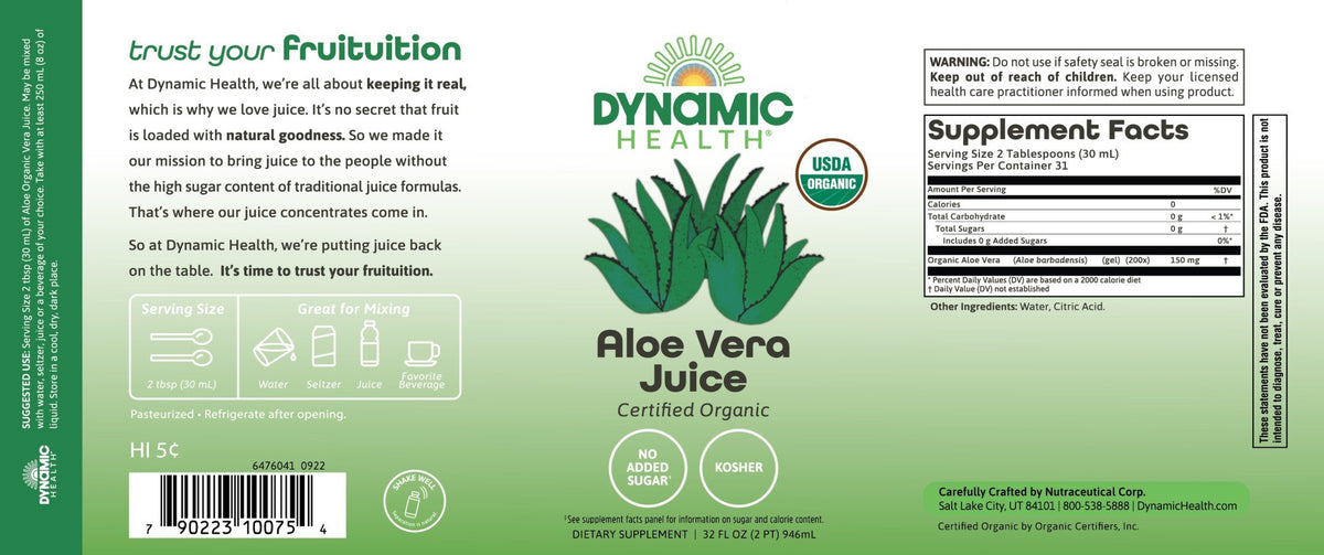 Dynamic Health Organic Aloe Vera Juice Unflavored 32 oz Liquid