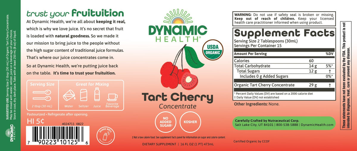 Dynamic Health 100% Pure Organic Certified Tart Cherry Juice Concentrate 16 oz Liquid