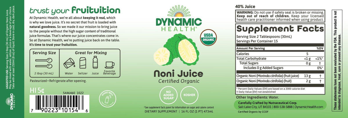 Dynamic Health Noni Juice Tahitian Certified 16 oz Liquid