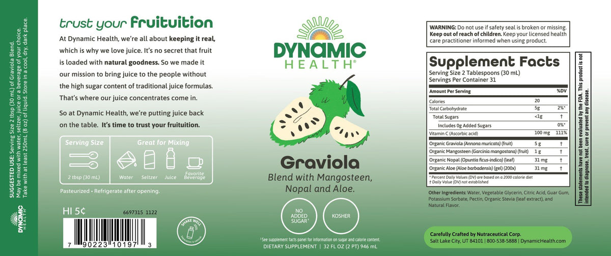 Dynamic Health Graviola Juice Blend 32 oz Bottle