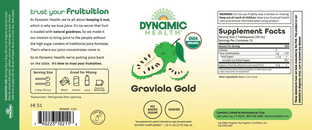Dynamic Health Graviola Gold Certified Organic 32 oz Bottle