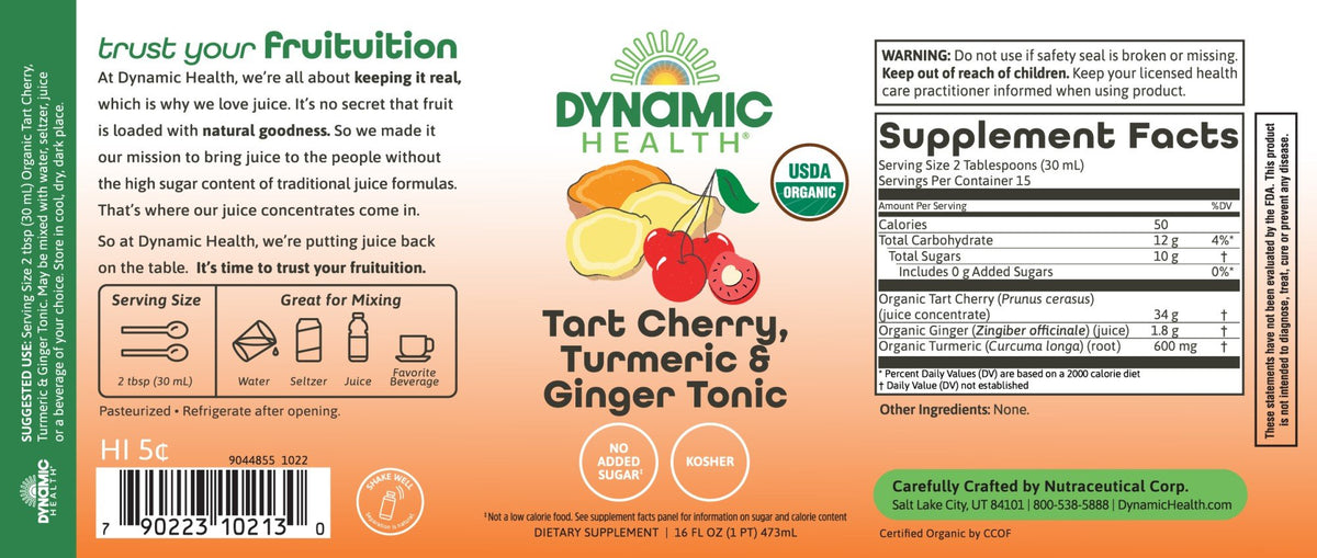 Dynamic Health Tart Cherry Turmeric Ginger-Glass 16 oz Glass Bottle