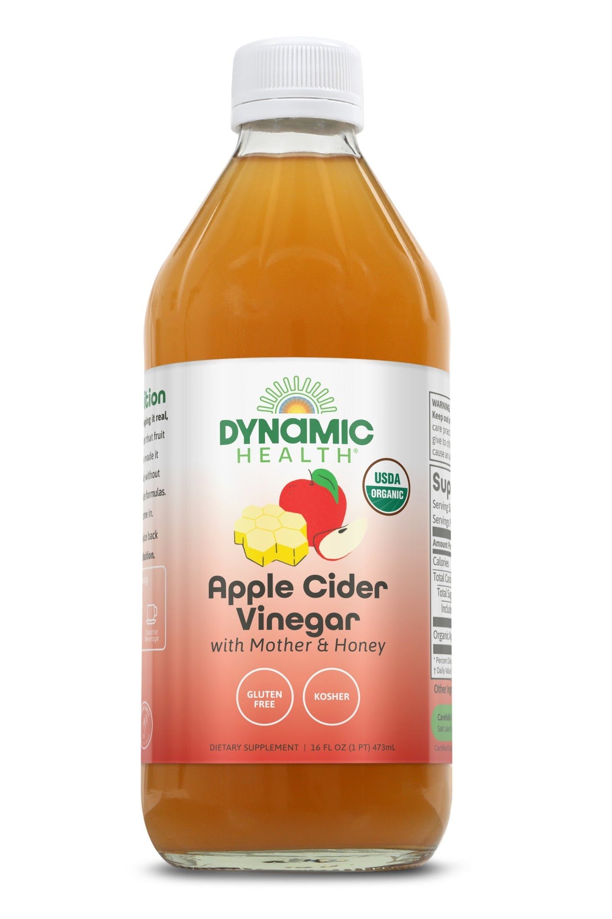 Dynamic Health Apple Cider Vinegar w Mother & Honey Natural Glass 16 oz Liquid