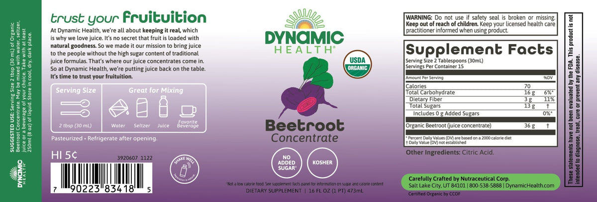 Dynamic Health Beetroot Juice Concentrate Certified Organic 16 oz Liquid