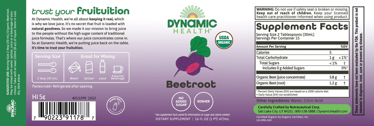 Dynamic Health Beetroot Juice Certified Organic 16 oz Liquid