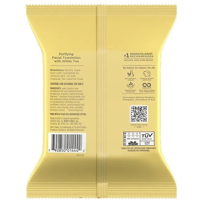 Burt&#39;s Bees Facial Cleansing Towelettes with White Tea Extract 30 Towelette