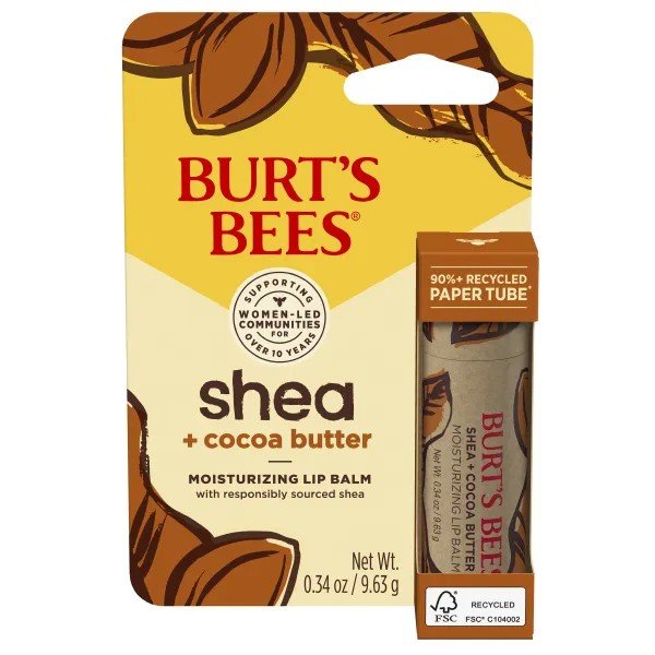 Burt's Bees Shea + Cocoa Butter Paper Tube Lip Balm in Blister Box 0.34 oz. Lip Balm