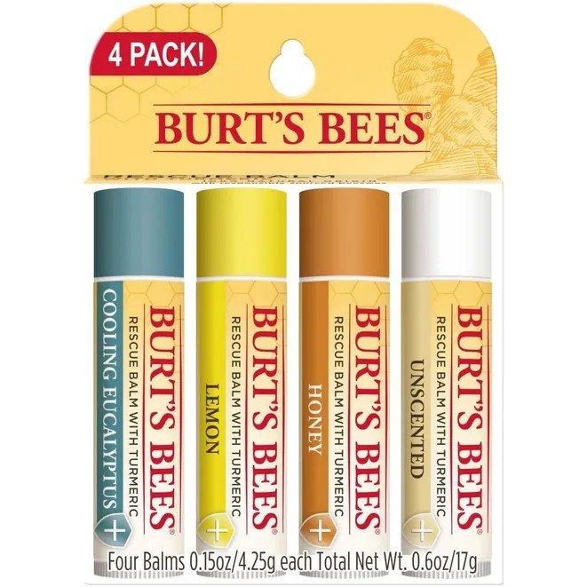 Burt's Bees Rescue Lip Balm 4 (0.15 oz.) Tubes in Blister Box 4 Pieces Lip Balm