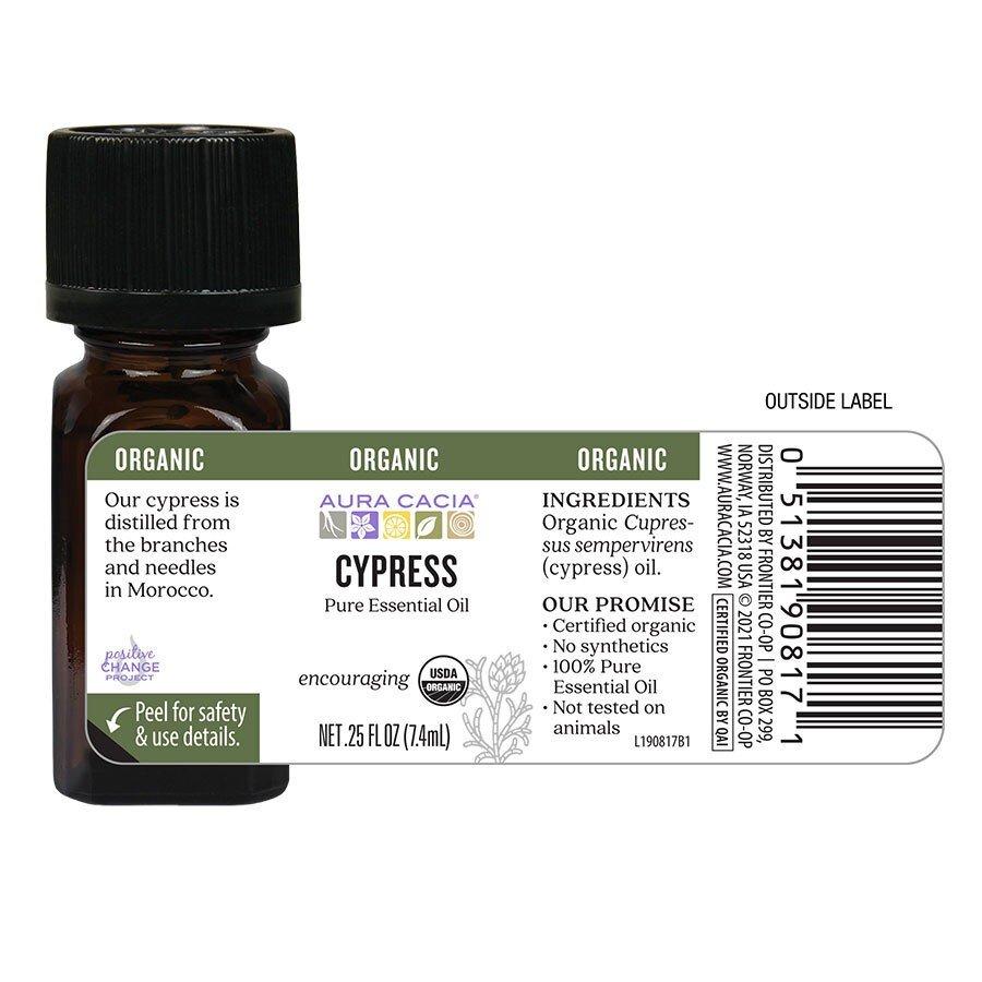 Aura Cacia Organic Essential Oil Cypress 0..25 oz Oil