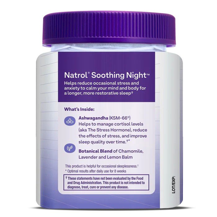 Natrol Soothing Night Adult Gummies - Bedtime Without Melatonin - Blueberry 50 Gummy