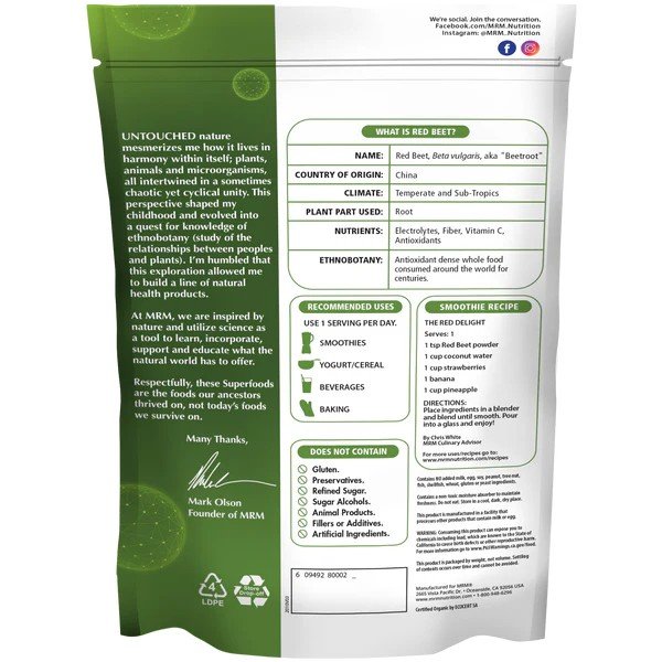MRM (Metabolic Response Modifiers) Super Foods - Raw Organic Red Beet Powder 8.5 oz Powder