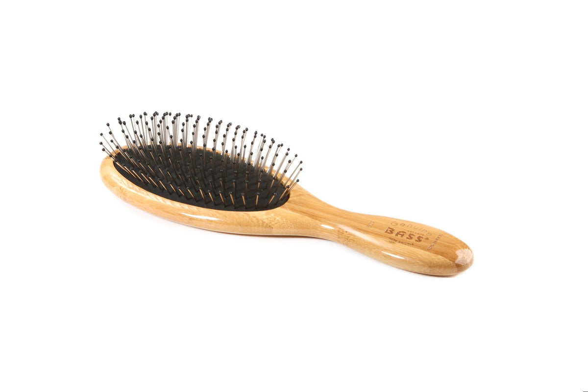 Bass Brushes Medium Oval Cushion Hairbrush Wire Bristle Light Wood Handle 1 Brush